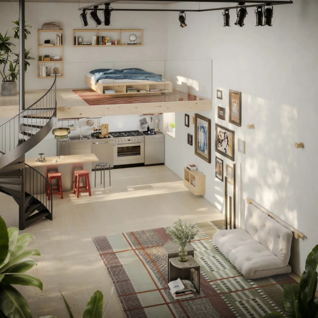 Hooked - Canapé convertible 2,5 places en lin et bois avec accroches murales