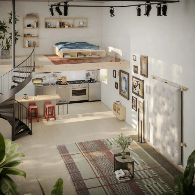 Hooked - Canapé convertible 2,5 places en lin et bois avec accroches murales