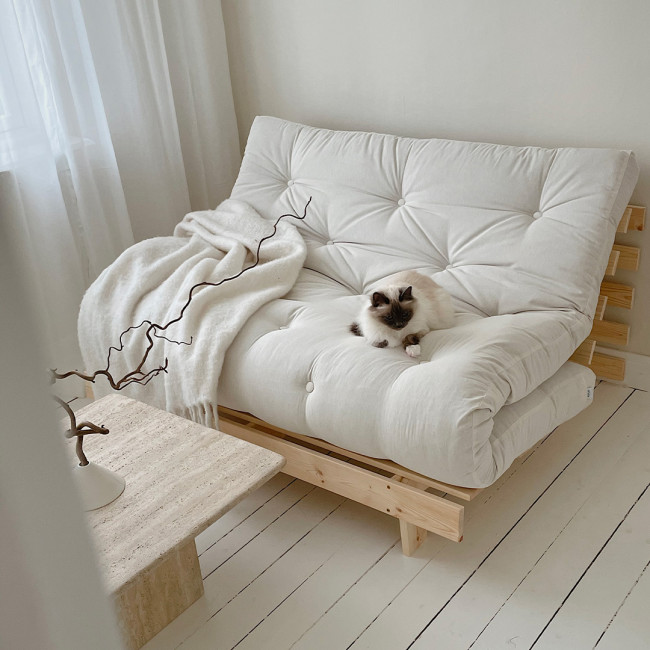 Roots - Canapé convertible 140x200cm en bois naturel et tissu