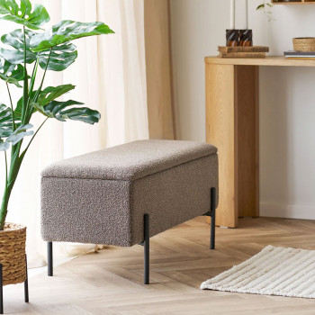 Watford - Banc coffre en tissu bouclette et métal L95cm
