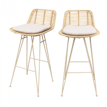Capurgana - Lot de 2 chaises de bar design en rotin pieds beige H67cm