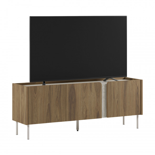 Boxy - Meuble TV 3 portes en bois et effet travertin L140cm