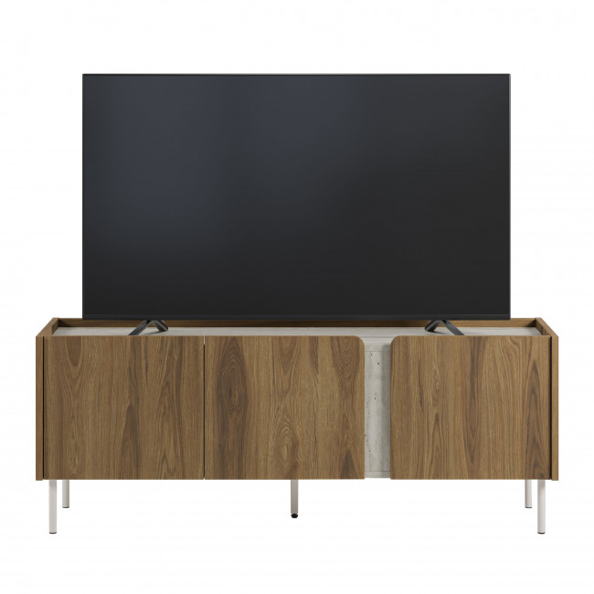 Boxy - Meuble TV 3 portes en bois et effet travertin L140cm