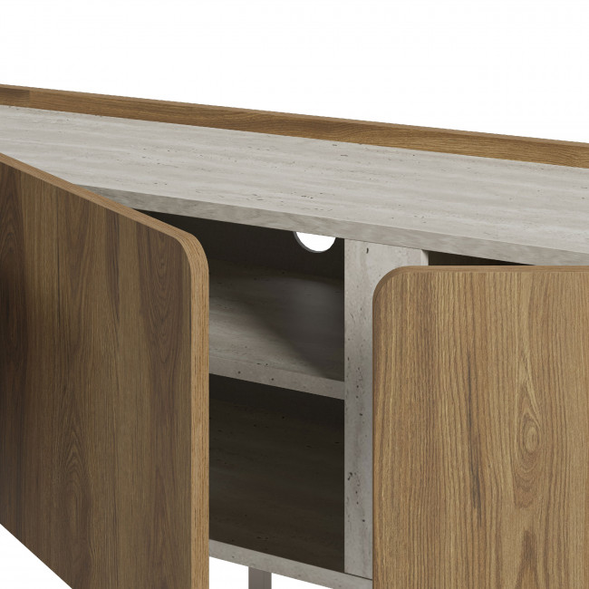 Boxy - Meuble TV 3 portes en bois et effet travertin L140cm