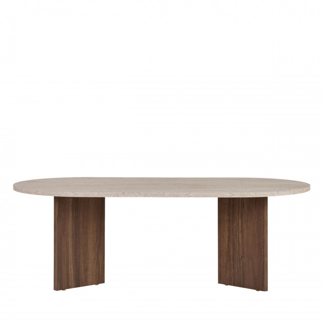 Sam - Table basse ovale en bois et effet travertin