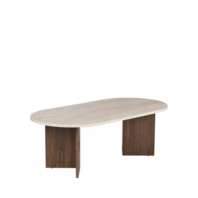 Sam - Table basse ovale en bois et effet travertin