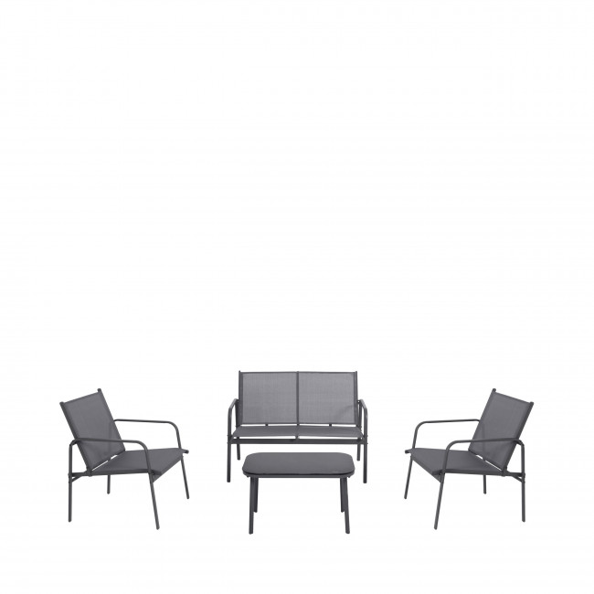 Kallia - Salon de jardin 1 canapé, 2 fauteuils, 1 table basse en métal