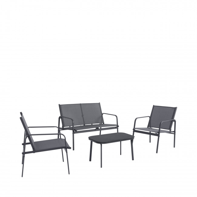 Kallia - Salon de jardin 1 canapé, 2 fauteuils, 1 table basse en métal