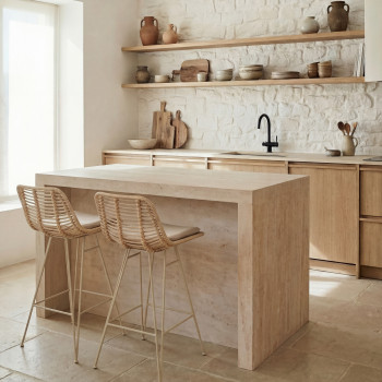 Capurgana - Lot de 2 chaises de bar design en rotin pieds beige H67cm