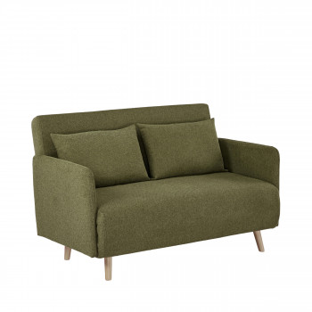Belushi - Canapé convertible 2 places en tissu pieds bois clair