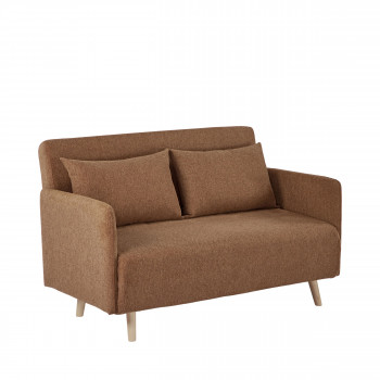 Belushi - Canapé convertible 2 places en tissu pieds bois clair