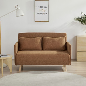 Belushi - Canapé convertible 2 places en tissu pieds bois clair