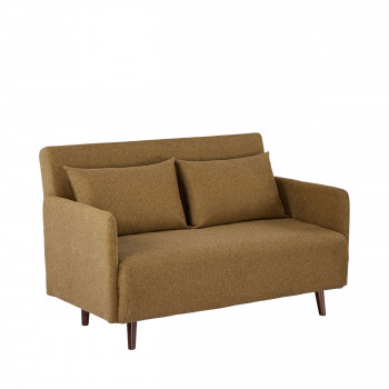 Belushi - Canapé convertible 2 places en tissu pieds bois foncé