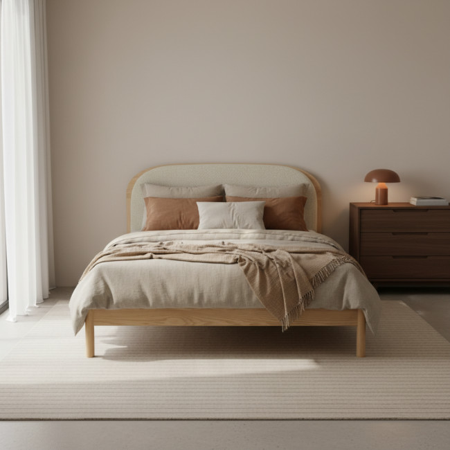 Carrie - Lit en tissu bouclette et bois 160x200cm