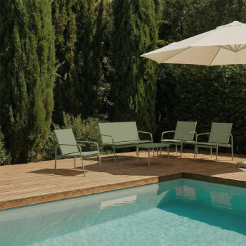 Kallia - Salon de jardin 1 canapé, 2 fauteuils, 1 table basse en métal