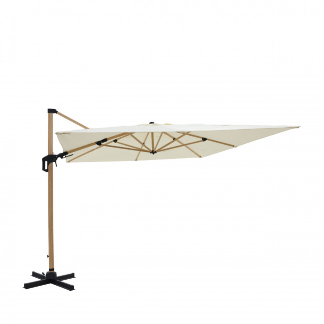 Veya - Parasol rectangulaire déporté en aluminium et effet bois 3x4m