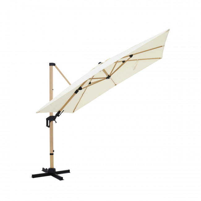 Veya - Parasol carré déporté en aluminium et effet bois 3x3m