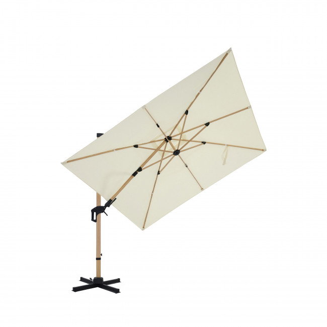 Veya - Parasol carré déporté en aluminium et effet bois 3x3m