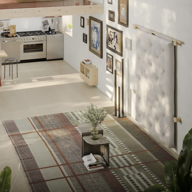 Hooked - Fauteuil convertible en lin et bois avec accroches murales