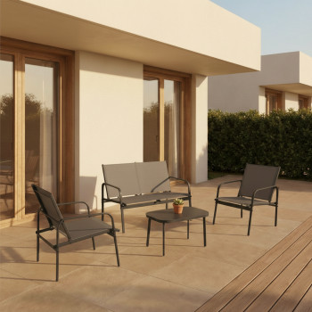 Kallia - Salon de jardin 1 canapé, 2 fauteuils, 1 table basse en métal