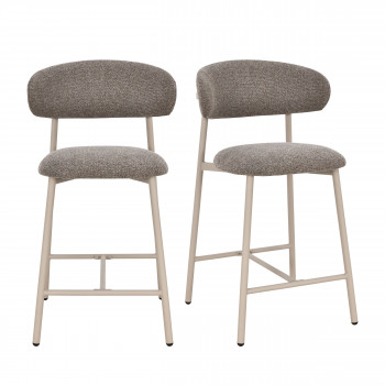 Draco - Lot de 2 chaises de bar en tissu pieds beiges H65cm
