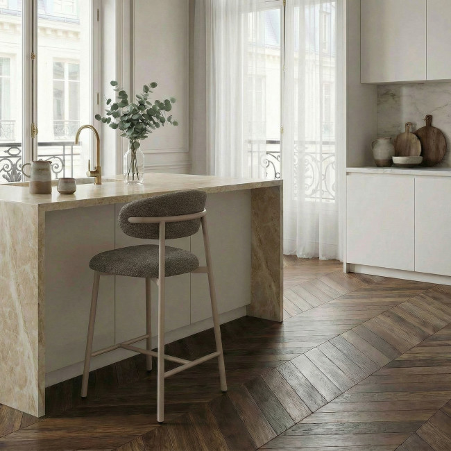 Draco - Lot de 2 chaises de bar en tissu pieds beiges H65cm