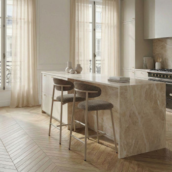 Draco - Lot de 2 chaises de bar en tissu pieds beiges H65cm