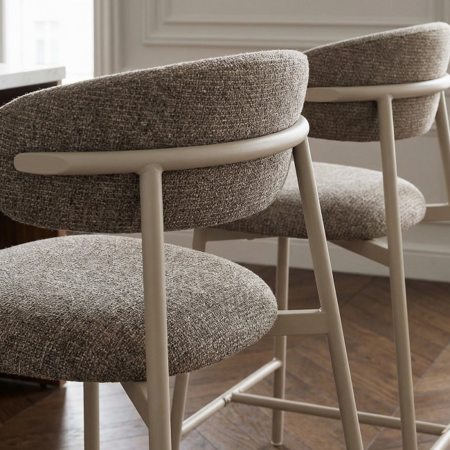 Draco - Lot de 2 chaises de bar en tissu pieds beiges H65cm