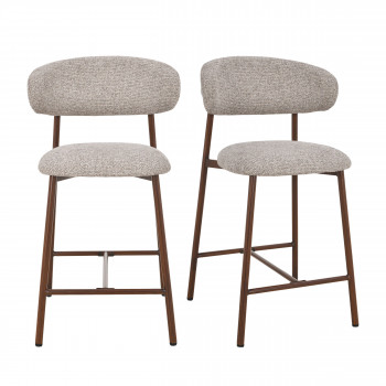 Draco - Lot de 2 chaises de bar en tissu pieds effet bois foncé H65cm