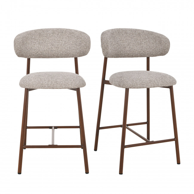 Draco - Lot de 2 chaises de bar en tissu pieds effet bois foncé H65cm