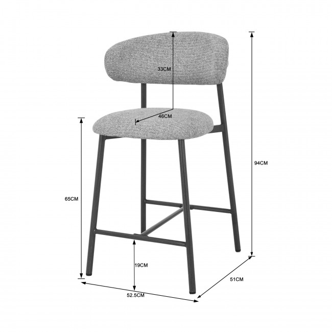 Draco - Lot de 2 chaises de bar en tissu pieds effet bois foncé H65cm