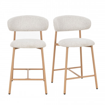 Draco - Lot de 2 chaises de bar en tissu pieds effet bois clair H65cm
