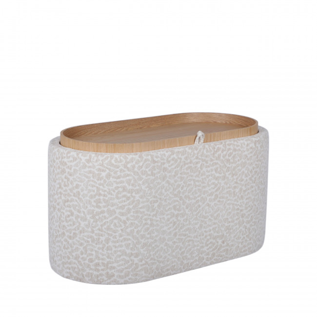 Zoé - Banc ovale imprimé animal avec plateau et rangement L77cm