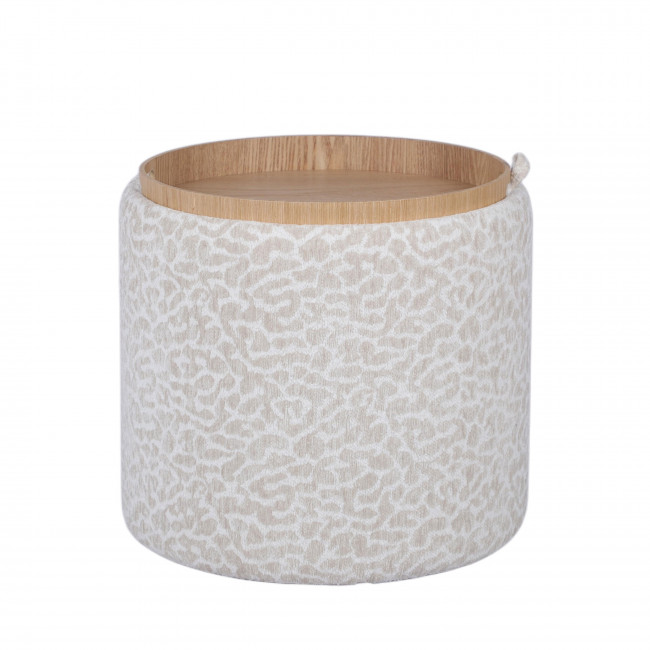 Zoé - Pouf rond imprimé animal avec plateau et rangement ø40cm