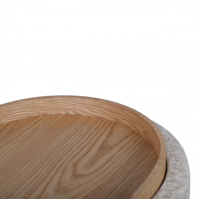 Zoé - Banc ovale en tissu avec plateau et rangement L77cm