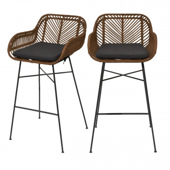 Nunuhai - Lot de 2 tabourets de bar en rotin H68cm