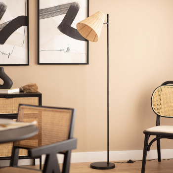Rio - Lampadaire en métal avec abat-jour en rotin H151cm