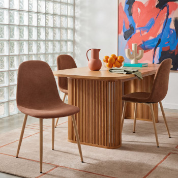 Bella - Lot de 2 chaises en tissu piètement effet bois