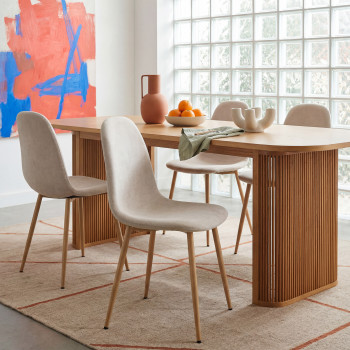 Bella - Lot de 2 chaises en tissu piètement effet bois