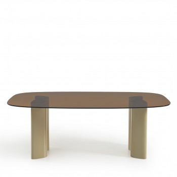 Alty - Table à manger 8 personnes en verre et pieds bois vert