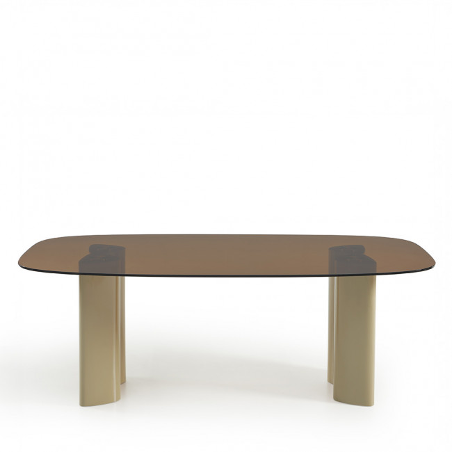 Alty - Table à manger 8 personnes en verre et pieds bois vert