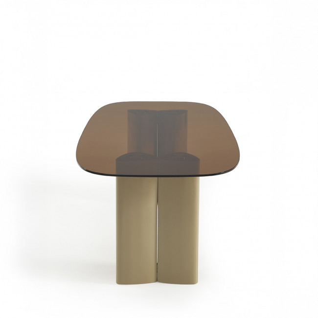 Alty - Table à manger 8 personnes en verre et pieds bois vert