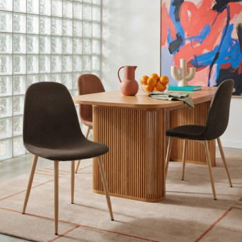 Bella - Lot de 2 chaises en tissu piètement effet bois