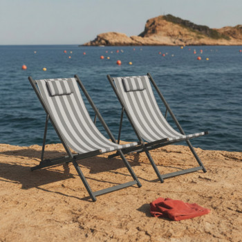 Brisa - Lot de 2 chiliennes à rayures et aluminium