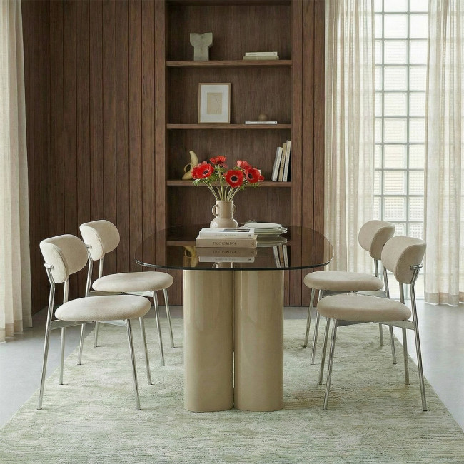 Alty - Table à manger 8 personnes en verre et pieds bois vert