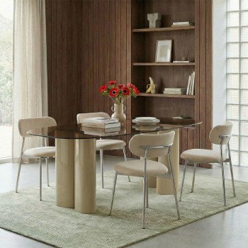 Alty - Table à manger 8 personnes en verre et pieds bois vert