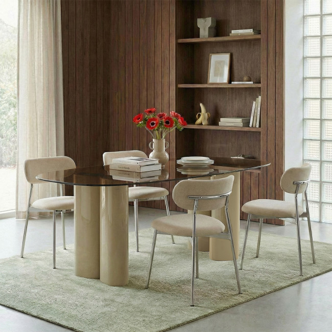 Alty - Table à manger 8 personnes en verre et pieds bois vert