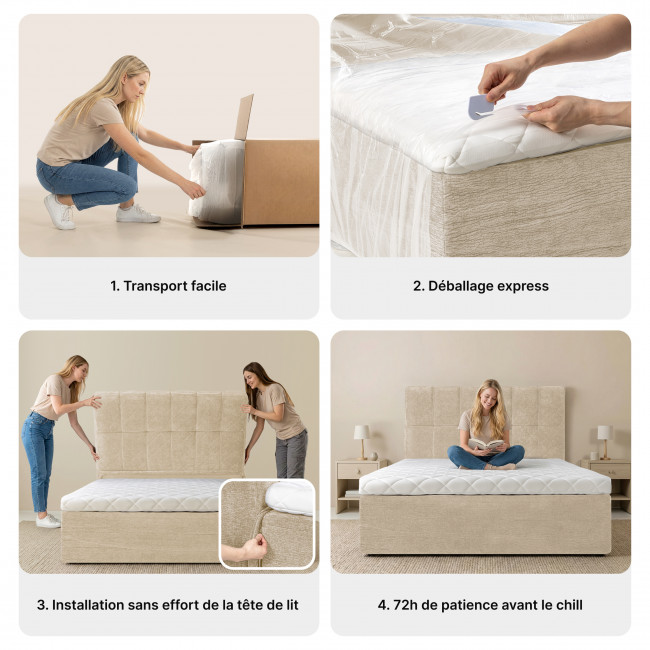 Air Nest - Lit complet boxspring en tissu 160x200cm