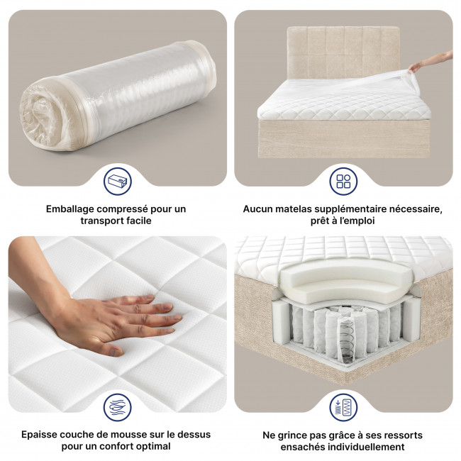 Air Nest - Lit complet boxspring en tissu 160x200cm