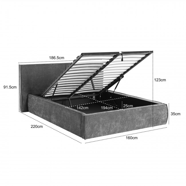 Liberia - Lit coffre en tissu chenille 140x190cm